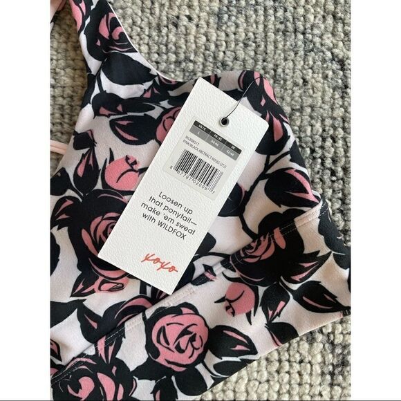 NWT WILDFOX Sweat Chris Abstract Roses Strappy Sports Bra Top - Picture 5 of 7